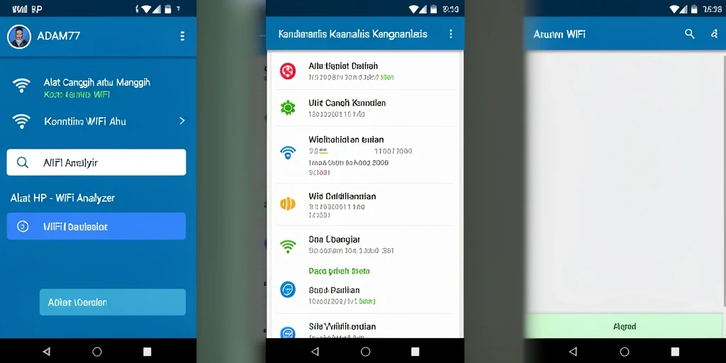 Tampilan antarmuka aplikasi ADAM77 yang menampilkan analisis jaringan WiFi.