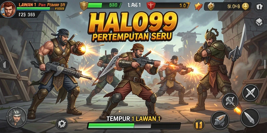 Tampilan antarmuka pertempuran seru dalam game HALO99.