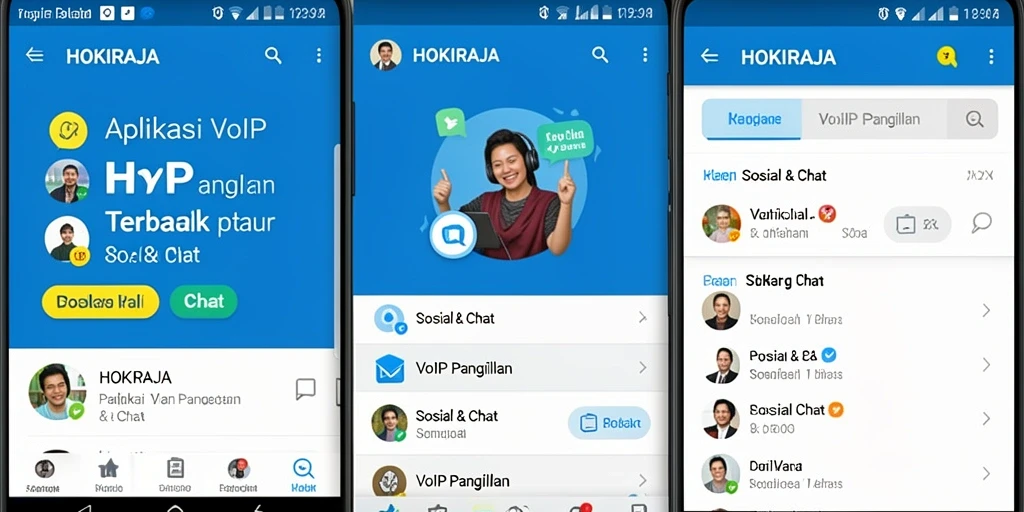 Antarmuka aplikasi HOKIRAJA dengan fitur VoIP Panggilan yang intuitif.